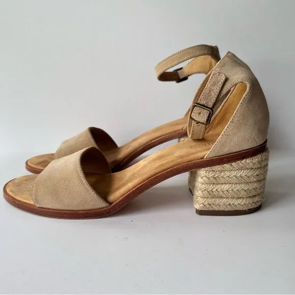 Soludos Capri Suede Block Heel Espadrille Sandals in Beige Size 9.5