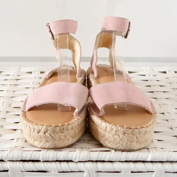 Soludos Pastel Pink Suede Leather Ankle Strap Platform Espadrille Sandals 7.5