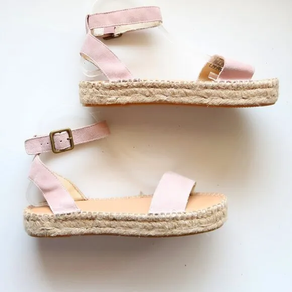 Soludos Pastel Pink Suede Leather Ankle Strap Platform Espadrille Sandals 7.5