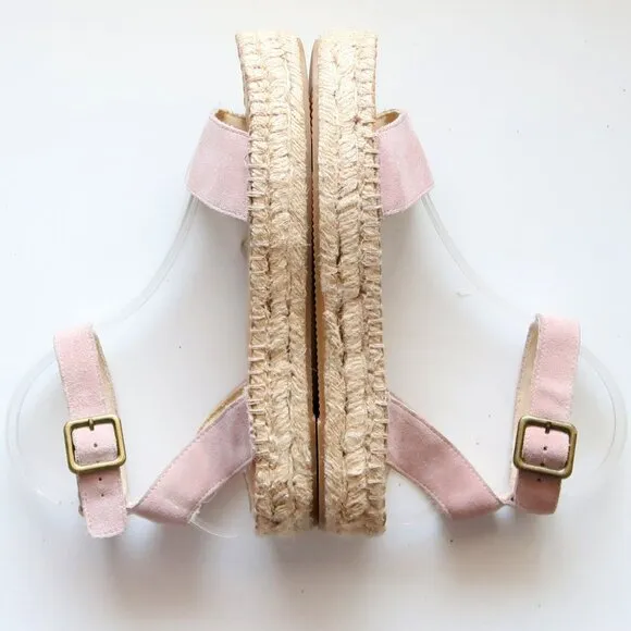 Soludos Pastel Pink Suede Leather Ankle Strap Platform Espadrille Sandals 7.5