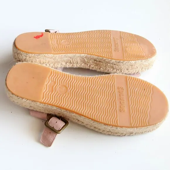 Soludos Pastel Pink Suede Leather Ankle Strap Platform Espadrille Sandals 7.5