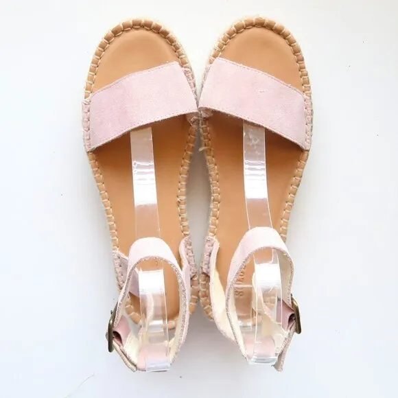 Soludos Pastel Pink Suede Leather Ankle Strap Platform Espadrille Sandals 7.5