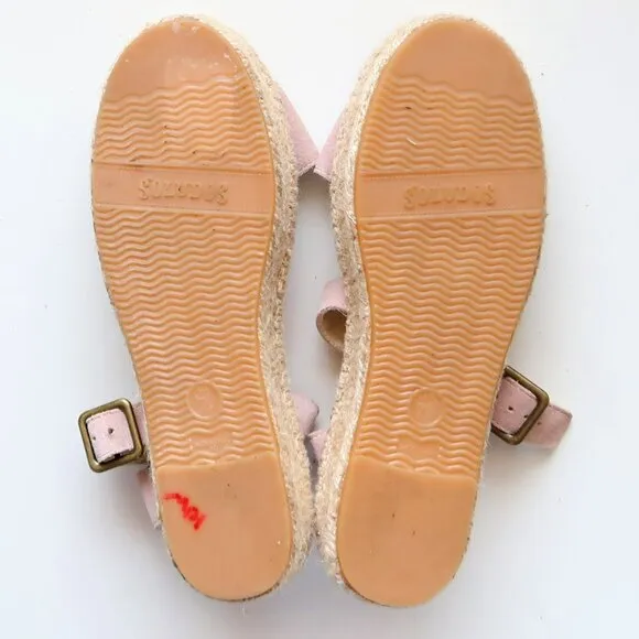 Soludos Pastel Pink Suede Leather Ankle Strap Platform Espadrille Sandals 7.5