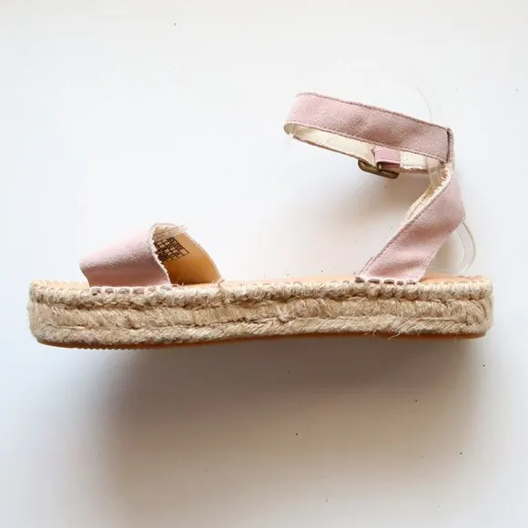 Soludos Pastel Pink Suede Leather Ankle Strap Platform Espadrille Sandals 7.5