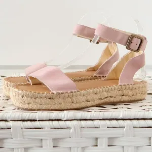 Soludos Pastel Pink Suede Leather Ankle Strap Platform Espadrille Sandals 7.5