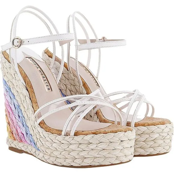 Sophia Webster Womens Ines Epadrille White Adjustable Wedge Sandals New