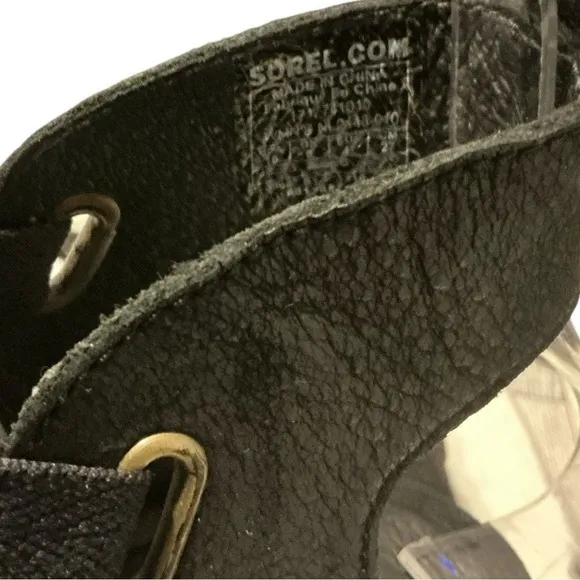 Sorel Ankle Wrap Joanie Leather Wedge Sandals Size 10 black tan