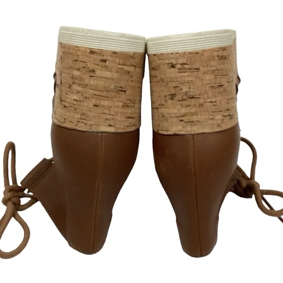 SOREL Cameron Flat Form Lace Wedge Cork Sandals Brown Womens 6 NWOT