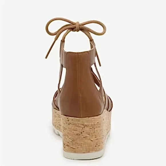 SOREL Cameron Flat Form Lace Wedge Cork Sandals Brown Womens 6 NWOT