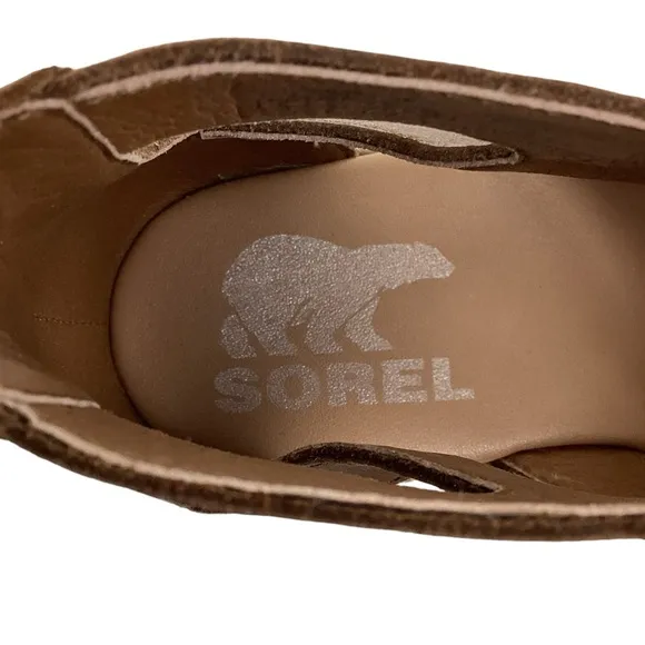 SOREL Cameron Flat Form Lace Wedge Cork Sandals Brown Womens 6 NWOT