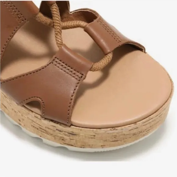 SOREL Cameron Flat Form Lace Wedge Cork Sandals Brown Womens 6 NWOT