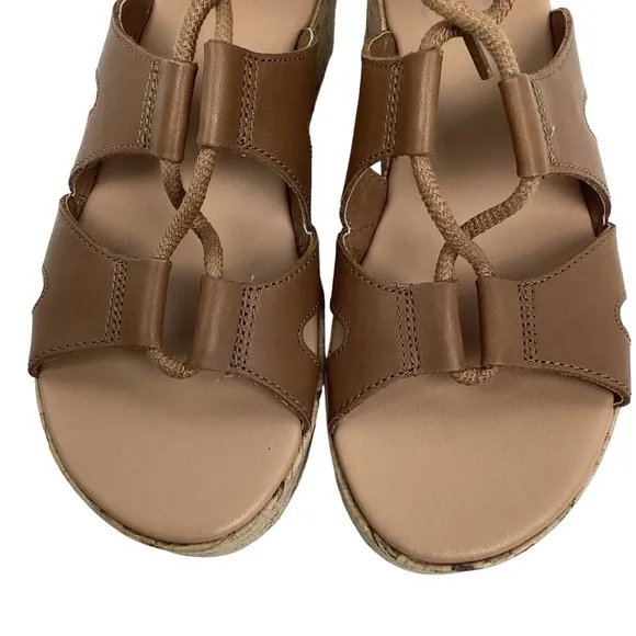 SOREL Cameron Flat Form Lace Wedge Cork Sandals Brown Womens 6 NWOT