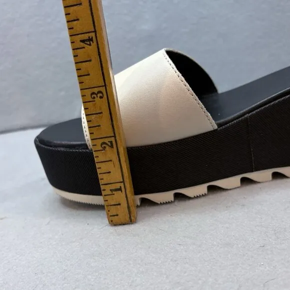 Sorel Cameron Flatform Ankle Strap Wedge Sandals Leather Off White &amp; Black SZ 9