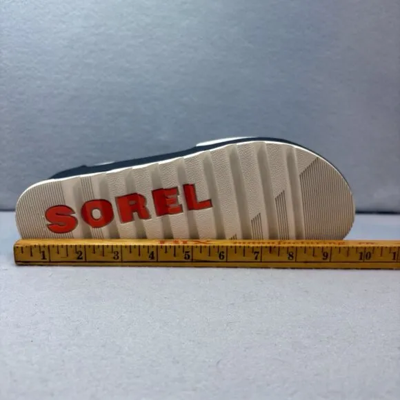 Sorel Cameron Flatform Ankle Strap Wedge Sandals Leather Off White &amp; Black SZ 9