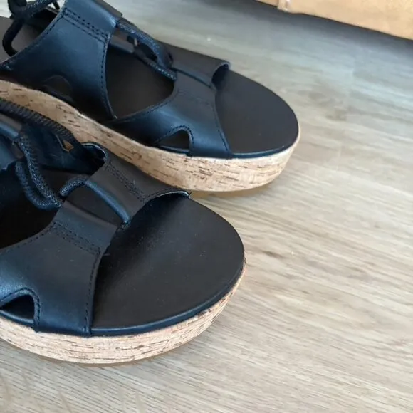 Sorel | Cameron Flatform Lace Leather Sandals Black Sz 9 NL4625-010