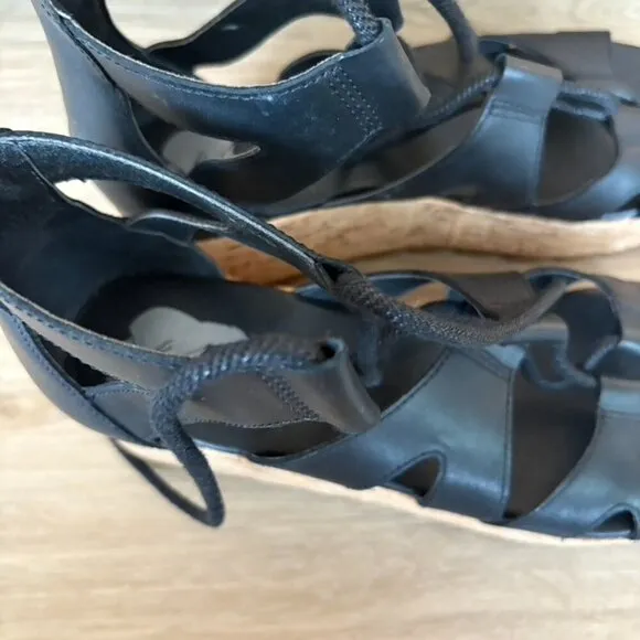 Sorel | Cameron Flatform Lace Leather Sandals Black Sz 9 NL4625-010