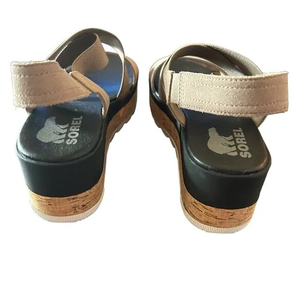 Sorel Cameron Flatform Wedge Slingback Cork Platform Banded Straps NEW Size 9