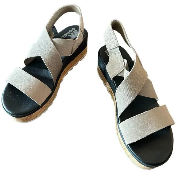 Sorel Cameron Flatform Wedge Slingback Cork Platform Banded Straps NEW Size 9