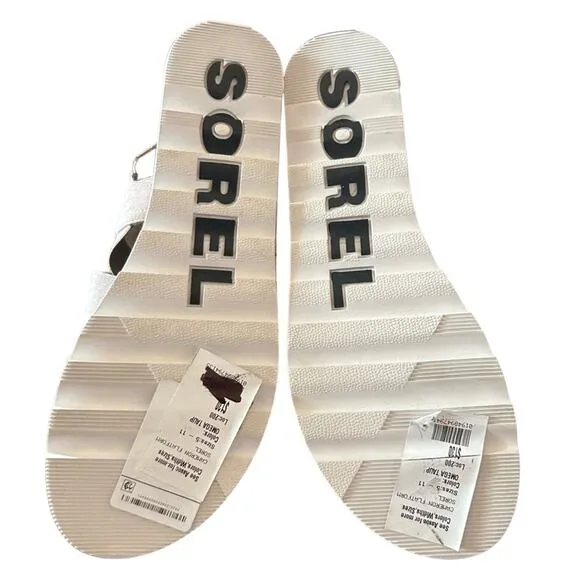 Sorel Cameron Flatform Wedge Slingback Cork Platform Banded Straps NEW Size 9
