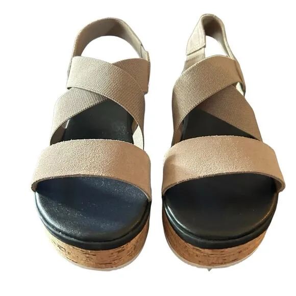 Sorel Cameron Flatform Wedge Slingback Cork Platform Banded Straps NEW Size 9