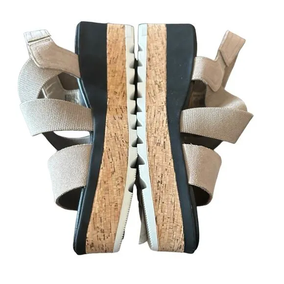 Sorel Cameron Flatform Wedge Slingback Cork Platform Banded Straps NEW Size 9