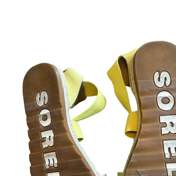 Sorel Ella II Flat Sandals Stretch Sunnyside Yellow Pull-On Strappy Size 9.5