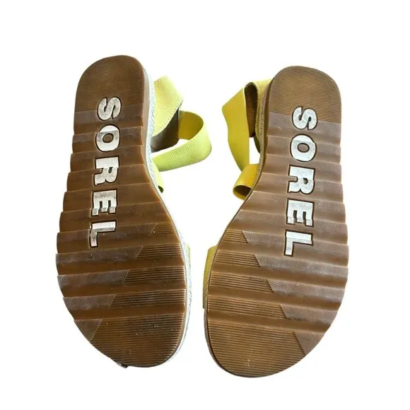 Sorel Ella II Flat Sandals Stretch Sunnyside Yellow Pull-On Strappy Size 9.5