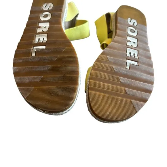 Sorel Ella II Flat Sandals Stretch Sunnyside Yellow Pull-On Strappy Size 9.5