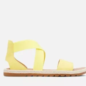 Sorel Ella II Flat Sandals Stretch Sunnyside Yellow Pull-On Strappy Size 9.5