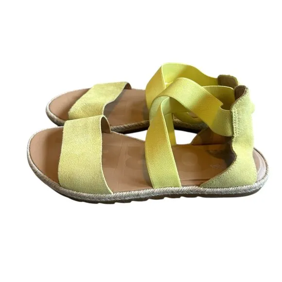 Sorel Ella II Flat Sandals Stretch Sunnyside Yellow Pull-On Strappy Size 9.5