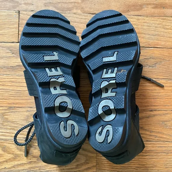 Sorel Joanie II all black lace up wedge sandals 7