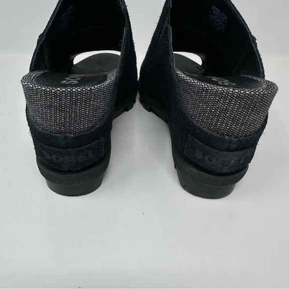 Sorel Joanie II Slide Sandals Wedge Suede Leather Black Size 6