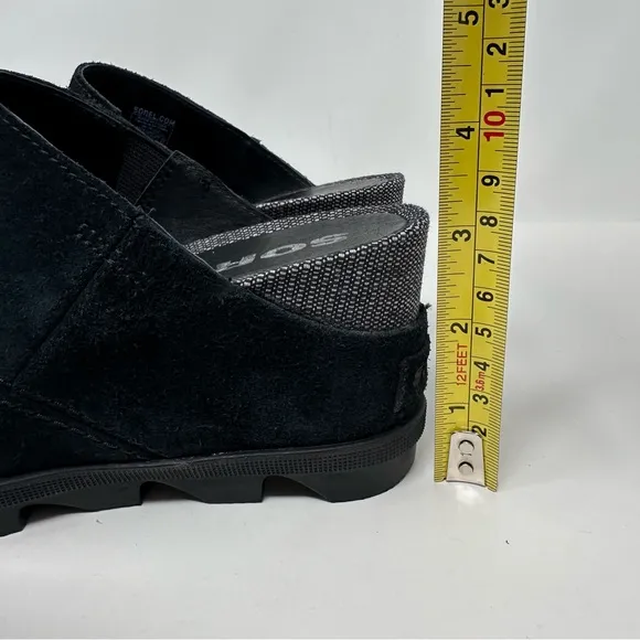 Sorel Joanie II Slide Sandals Wedge Suede Leather Black Size 6