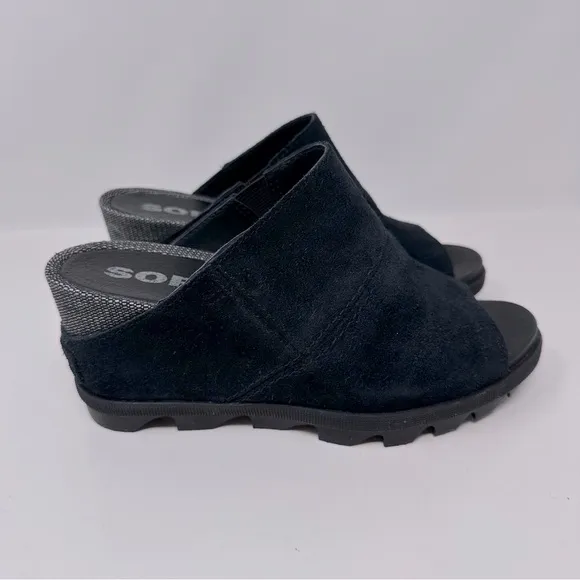 Sorel Joanie II Slide Sandals Wedge Suede Leather Black Size 6