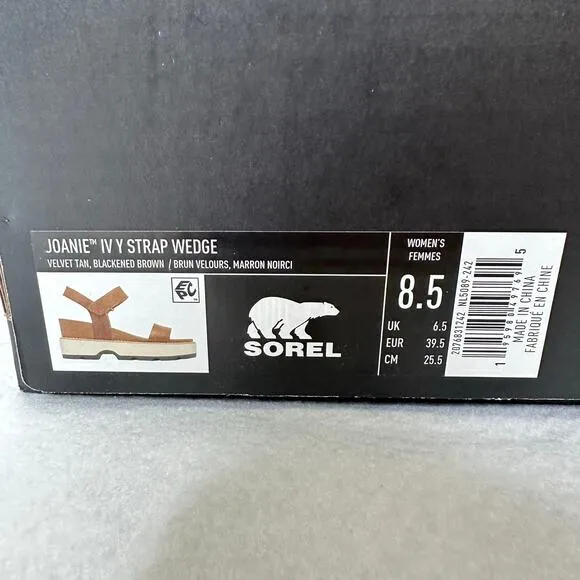 Sorel Joanie IV Y Strap Wedge Platform Sandals Tan Brown Leather Size 8.5 NEW