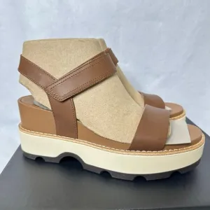 Sorel Joanie IV Y Strap Wedge Platform Sandals Tan Brown Leather Size 8.5 NEW