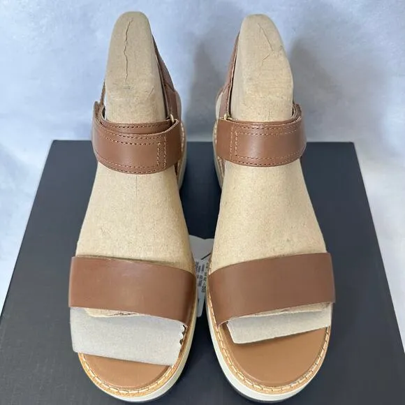 Sorel Joanie IV Y Strap Wedge Platform Sandals Tan Brown Leather Size 8.5 NEW