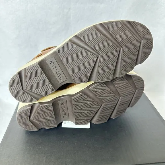 Sorel Joanie IV Y Strap Wedge Platform Sandals Tan Brown Leather Size 8.5 NEW
