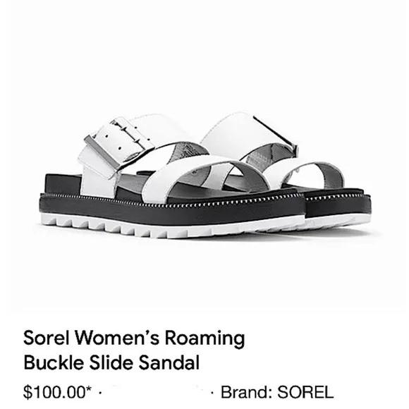 Sorel Roaming Big Buckle Slide Sandals Leather 90s Chunky Beaded Studded Neutral