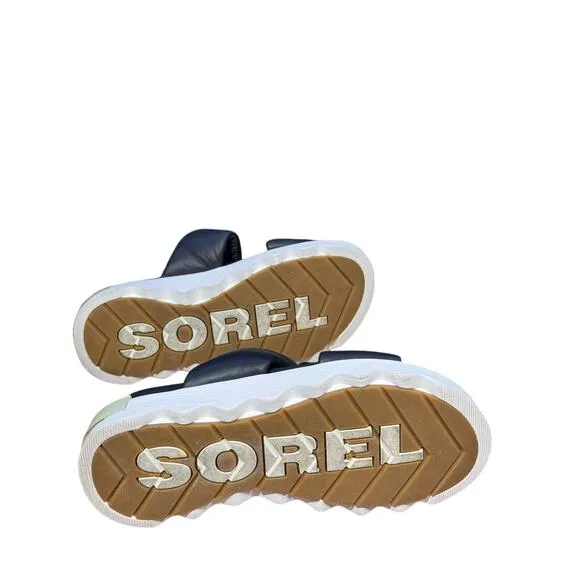 Sorel Viibe Twist Sandals Shoes Black Leather Strappy Slide Platform size 7
