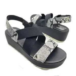 Sorel women sandals Cameron snake black Flatform wedge Slingback Size 7
