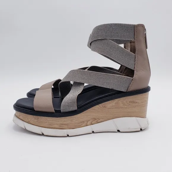 Sorel Women's 7 Joanie III Sport Strap Platform Wedge Sandals Omega Taupe White