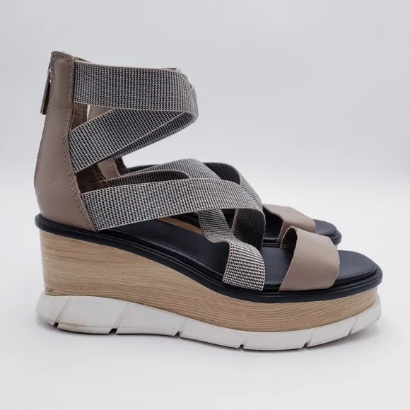 Sorel Women's 7 Joanie III Sport Strap Platform Wedge Sandals Omega Taupe White