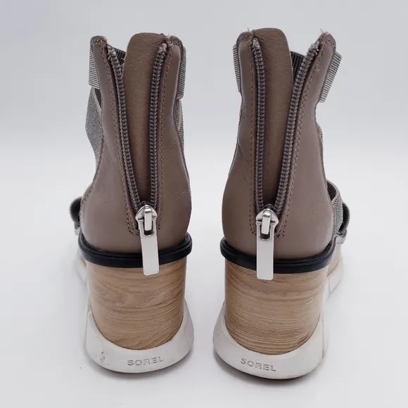 Sorel Women's 7 Joanie III Sport Strap Platform Wedge Sandals Omega Taupe White