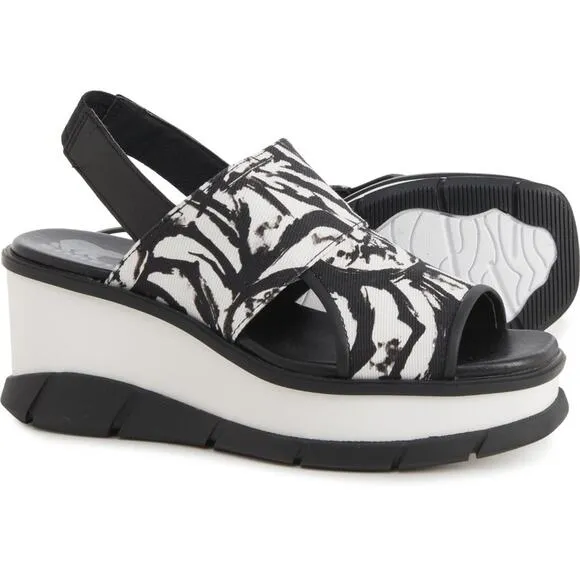 Sorel Women's Black White Joanie III Slingback Wedge Sandals Size 8 NEW