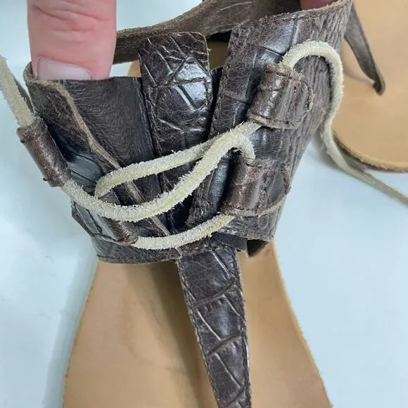 Sorel Women’s Brown Textured Leather Summer Boot Lace Up Tie Sandals Size 8