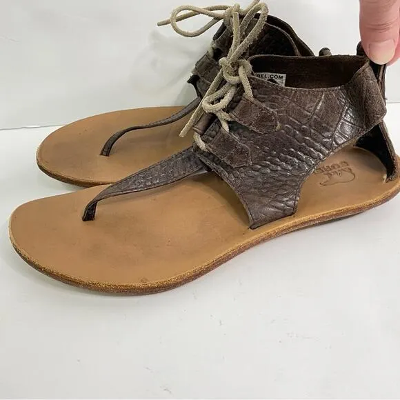 Sorel Women’s Brown Textured Leather Summer Boot Lace Up Tie Sandals Size 8