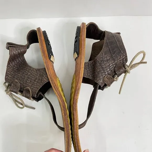 Sorel Women’s Brown Textured Leather Summer Boot Lace Up Tie Sandals Size 8