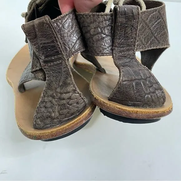 Sorel Women’s Brown Textured Leather Summer Boot Lace Up Tie Sandals Size 8
