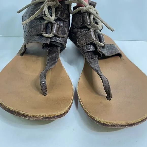 Sorel Women’s Brown Textured Leather Summer Boot Lace Up Tie Sandals Size 8